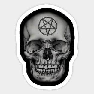 Pentagram Human Skull V666 B&W Sticker